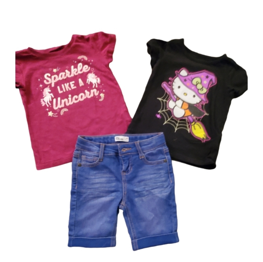 3 piece 4T Epic Threads denim shorts Unicorn Tshirt Hello Kitty Halloween Shirt